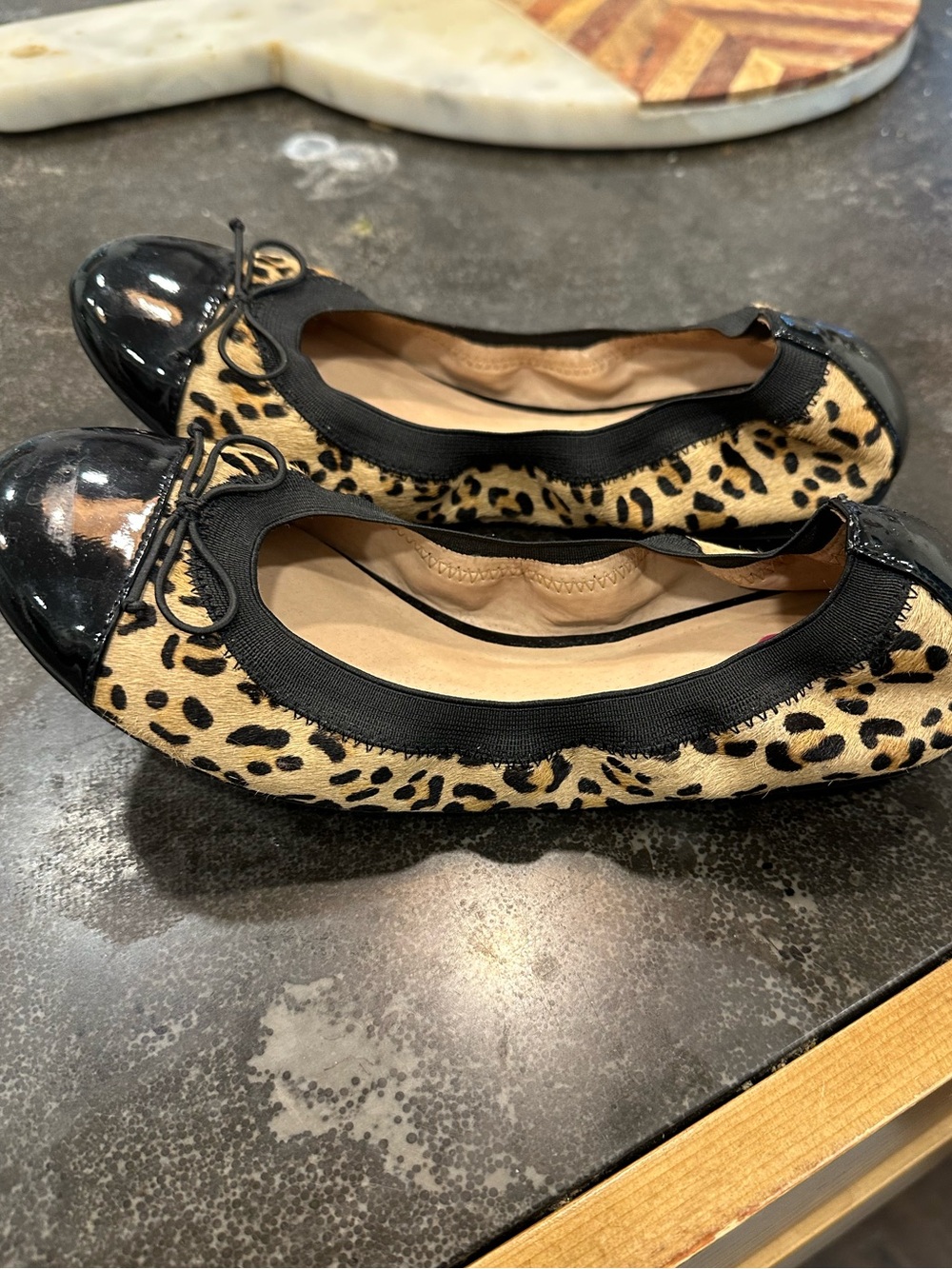 bp Leopard-Print Ballet Flats with Black Trim and Patent Cap